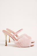 Faux Fur Band Faux Leather High Heels