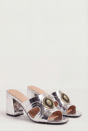 Lion Pendant Open Toe Block Heel Mules
