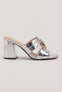 Lion Pendant Open Toe Block Heel Mules