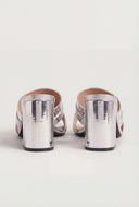 Lion Pendant Open Toe Block Heel Mules