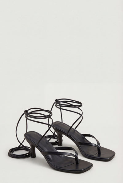 Lace Up Spool Heel Sandals