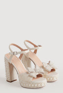Pearl Bow Platform Block Heel Sandals