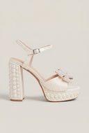 Pearl Bow Platform Block Heel Sandals