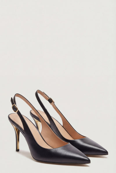 Pointed Toe Metallic Trim Slingback Pumps