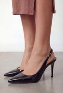 Pointed Toe Metallic Trim Slingback Pumps