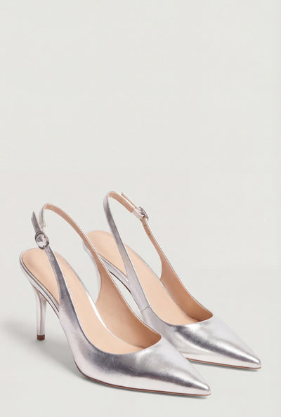 Pointed Toe Metallic Trim Slingback Pumps