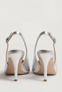 Pointed Toe Metallic Trim Slingback Pumps