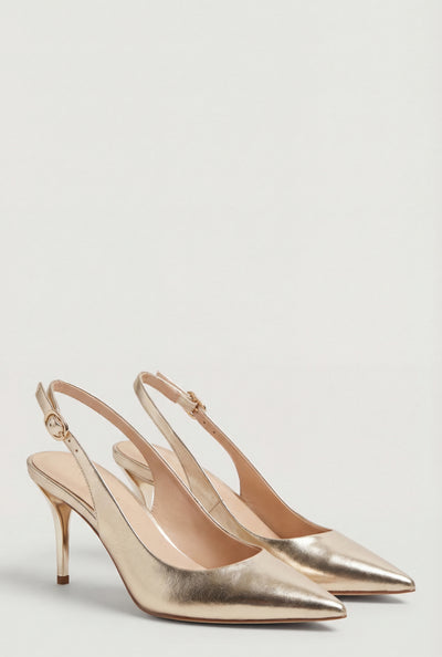 Pointed Toe Metallic Trim Slingback Pumps