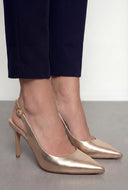 Pointed Toe Metallic Trim Slingback Pumps
