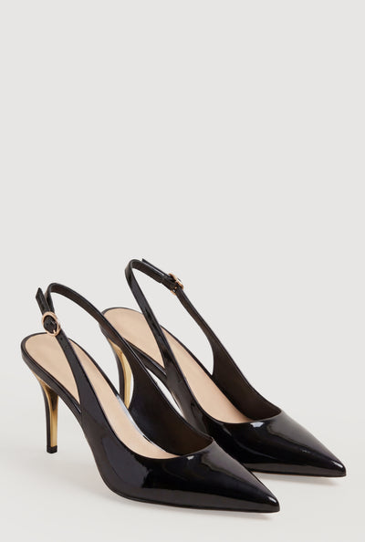 Pointed Toe Metallic Trim Slingback Pumps