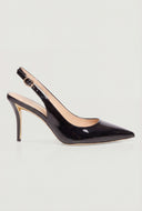Pointed Toe Metallic Trim Slingback Pumps