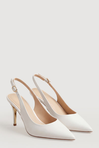 Pointed Toe Metallic Trim Slingback Pumps