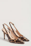 Pointed Toe Metallic Trim Slingback Pumps