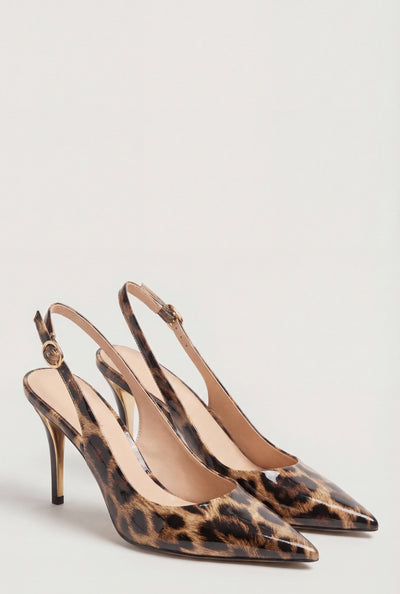 Pointed Toe Metallic Trim Slingback Pumps
