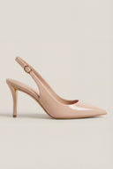 Pointed Toe Metallic Trim Slingback Pumps