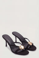 Metallic Accent Open Toe Mid Heel Stilettos