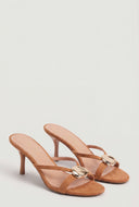Metallic Accent Open Toe Mid Heel Stilettos