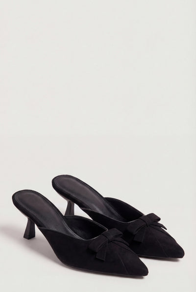 Bow Pointed Toe Mid Heel Mules