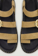 Faux Suede Buckle Strap Toe Loop Sandals