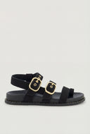 Faux Suede Buckle Strap Toe Loop Sandals