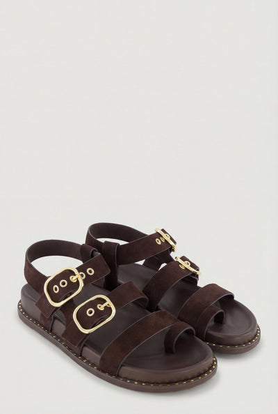 Faux Suede Buckle Strap Toe Loop Sandals