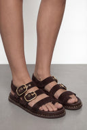 Faux Suede Buckle Strap Toe Loop Sandals