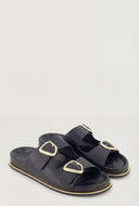 Double Buckle Trim Slide Sandals