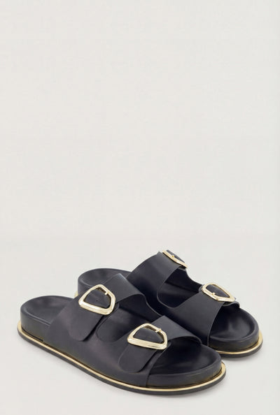Double Buckle Trim Slide Sandals
