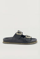 Double Buckle Trim Slide Sandals