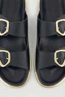 Double Buckle Trim Slide Sandals