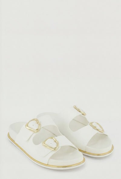 Double Buckle Trim Slide Sandals
