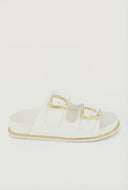 Double Buckle Trim Slide Sandals
