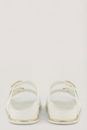 Double Buckle Trim Slide Sandals