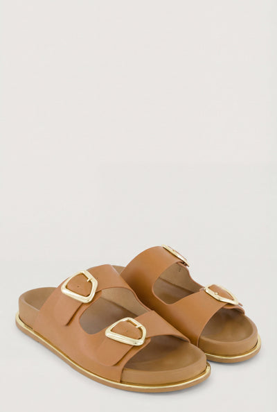 Double Buckle Trim Slide Sandals