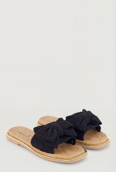 Bow Metallic Trim Espadrille Square Toe Sandals