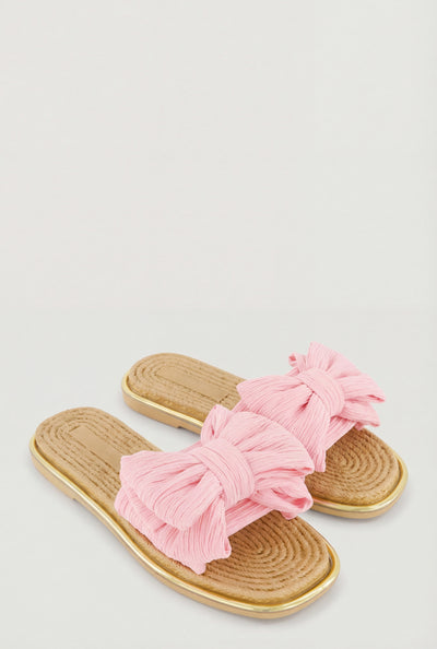 Bow Metallic Trim Espadrille Square Toe Sandals