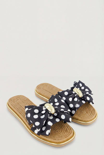 Polka Dot Bow Espadrille Slide Sandals