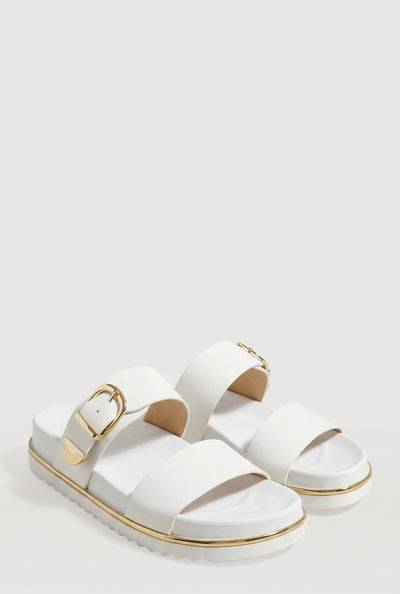 Nyla Metallic Trim Footbed Slide Sandals