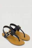Faux Leather Buckle Thong Sandals