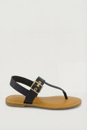 Faux Leather Buckle Thong Sandals