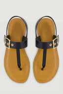 Faux Leather Buckle Thong Sandals
