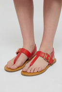 Faux Leather Buckle Thong Sandals