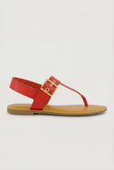 Faux Leather Buckle Thong Sandals