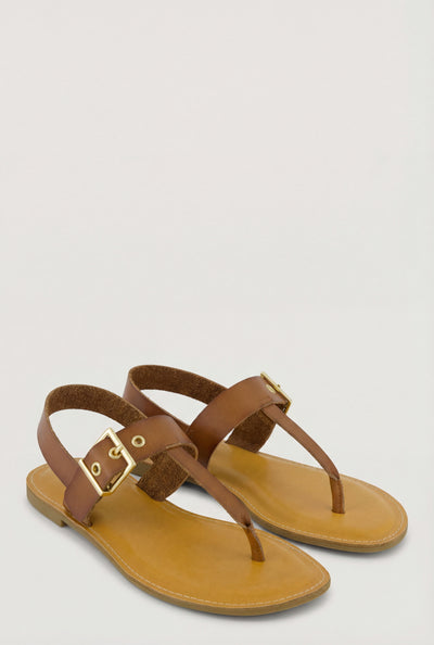Faux Leather Buckle Thong Sandals