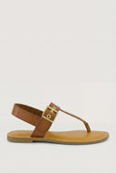 Faux Leather Buckle Thong Sandals