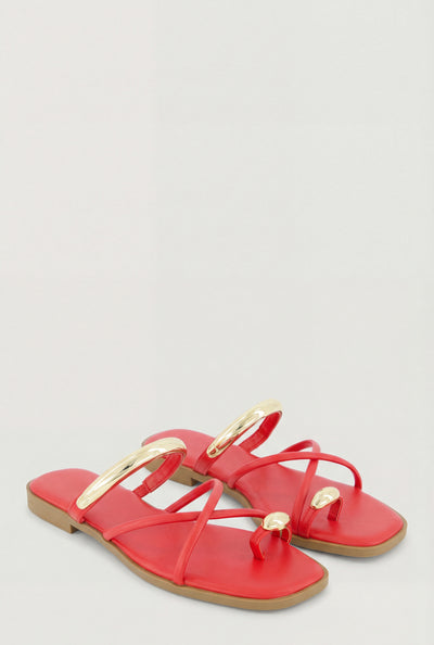 Virginia Criss Cross Metallic Toe Loop Sandals