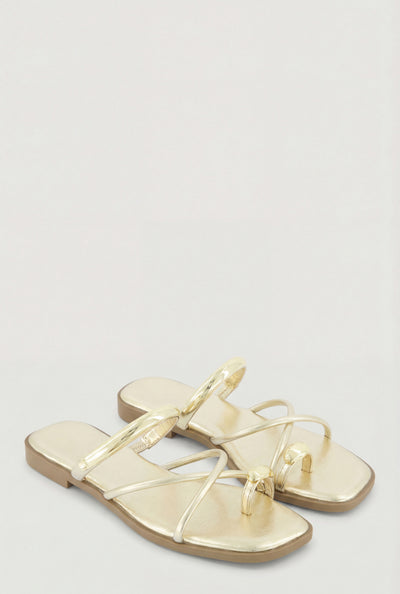 Virginia Criss Cross Metallic Toe Loop Sandals