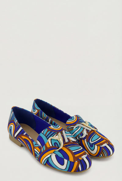Metallic Pendant Printed Square Toe Loafers