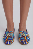Metallic Pendant Printed Square Toe Loafers