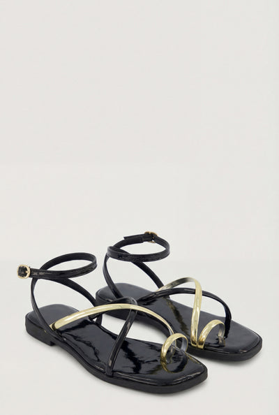 Asymmetrical Metallic Toe Loop Sandals